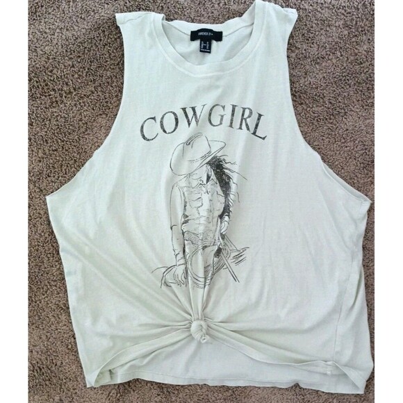 Forever 21 Cowgirl T-shirt Size 1X Sleeveless Pastel Green Rodeo Western Muscle - Picture 2 of 5